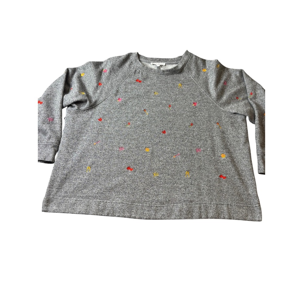Workshop Republic Clothing Gray Embroidered Sweatshirt Womens 2X Heart XO Smiley